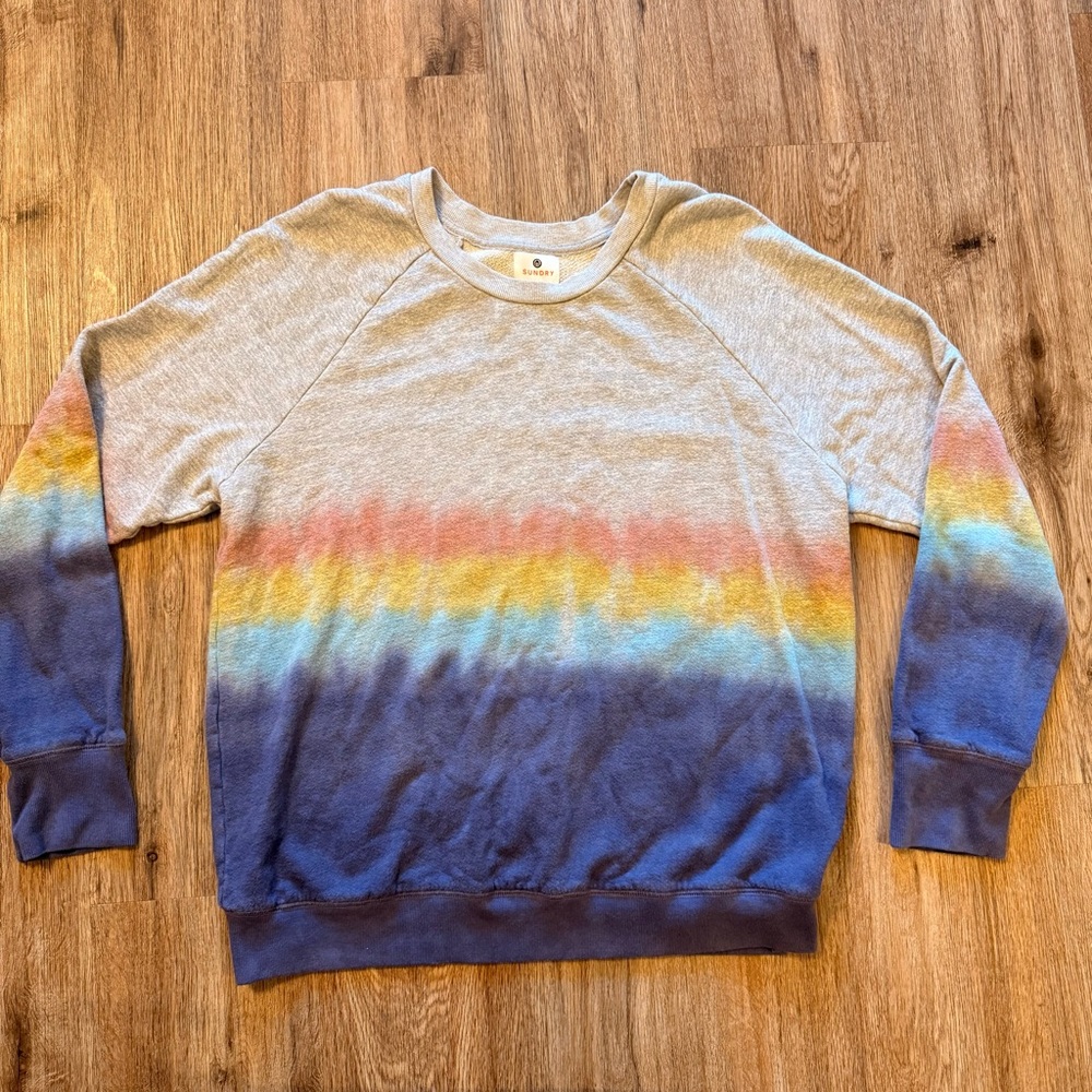 Sundry Tie Dye Pullover Sweatshirt Gray Blue Red Yellow Women’s Size 4/XL Comfy